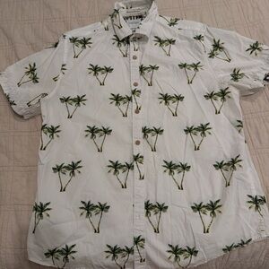 Denim & Flower White Shirt with Green Palm Print